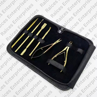 Kit complet d'outils professionnels pour manucure et extensions de cheveux, en acier inoxydable plaqué or, 5-en-1, pinces à cuticules, repousse-cuticules, ciseaux