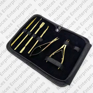 Complete Professional Manicure Hair Extension Tools Kit Stainless Steel Gold Plated 5-in-1 Cuticle Nippers <b>Nail</b> Pushers <b>Scissors</b> - Product Image 3