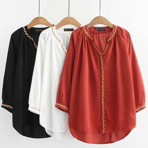 เสื้อเชิ้ตแขนสั้นสำหรับผู้หญิงขนาดใหญ่พิเศษสำหรับฤดูใบไม้ผลิและฤดูร้อนเสื้อยืดเสื้อเบลาส์เสื้อ WS-346 - Product Image 1