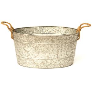 Wholesale Galvanized Steel Planter Basin Metal Flower Pot with Rope Handles Decorative Oval Trough Durable Zinc Plant Container - Product Image 1