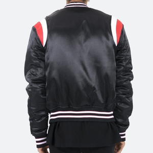แจ็กเก็ตสำหรับผู้ชาย, แจ็กเก็ตบอมเบอร์ผ้าซาตินสีดำงานปะติดเสื้อผ้าแฟชั่นน้ำหนักเบาเสื้อผ้าแนวสตรีท - Product Image 5