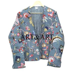 Chaqueta Informal Acolchada con Cuello en V para Mujer, Chaqueta de Algodón con Estampado Floral en Bloques, Blazer Hecho a Mano de Manga Corta y Larga para Mujer - Product Image 6