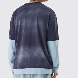 เสื้อยืดผ้าฝ้ายแขนสองชั้นสำหรับผู้ชายทรงโอเวอร์ไซซ์สำหรับ100% เสื้อยืดลายปักโลโก้แบบสั่งทำ - Product Image 2