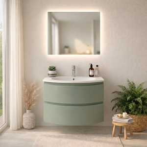 Meuble de salle de bain suspendu au mur Koricini de 70 cm de design italien avec lavabo vert sauge, mobilier de salle de bain de luxe de Las Vegas - Product Image 1