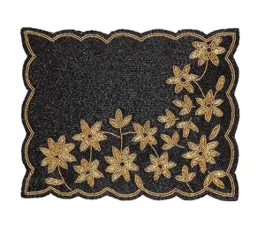 Black Rectangular Flower Beaded Placemat Best For Table Decor Home Decor Coaster Mat Beaded Design And Shaped