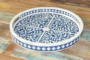 Bandeja de servicio rectangular o redonda de madera de mango con incrustaciones de hueso de alta calidad, diseño personalizado para hoteles y restaurantes en casa - Product Image 2