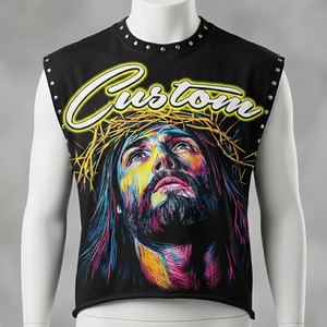 Custom Heavyweight Cotton Tank Top Vintage Washed <b>Studded</b> Portrait Graphic Drop Shoulder Sleeveless Streetwear Apparel - Product Image 3