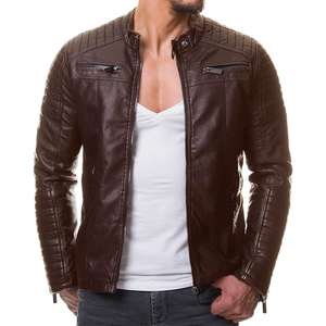 Chaqueta de motorista de cuero de piel de cordero real marrón de calidad superior para hombre, chaquetas de motocicleta genuinas Vintage para hombre - Product Image 1