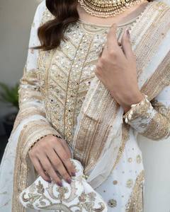 Women's Chinon <b>Silk</b> Embroidered Anarkali <b>Kurta</b> & Pant Set With Dupatta - Product Image 3