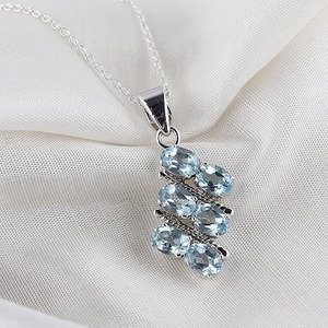 925 argent Sterling bleu topaze forme ovale collier de pierres précieuses pendentif parfait cadeau de mariage pour l'amour avec 925 timbre bijoux - Product Image 4
