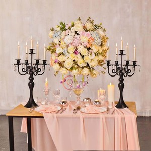 Excellent Quality Tall Black Modern Table Centerpiece Decorative 5 Arms Black Color Crystal Candelabra For Events and Party Use - Product Image 5