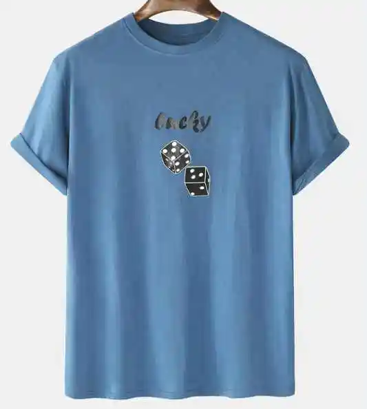 قميص بنمط كاجوال بسيط عصري للرجال مصنوع من القطن 100% مطبوع عليه أرقام Lucky Dice للبيع بالجملة، قميص بنمط كاجوال للرجال من أفضل نوعية مصنوع من القطن الناعم