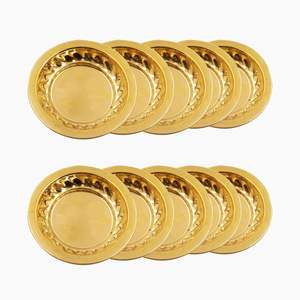 จานทองเหลืองทำด้วยมือแบบดั้งเดิมจานทองเหลืองมีลายนูนมีดอกไม้ - Product Image 3