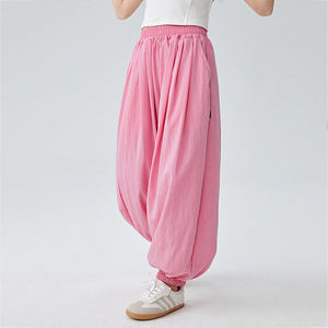 Pantalons de harem roses pour filles, coupe ample, en coton, jogging, taille élastique, cordon de serrage, pantalon baggy, léger, respirant, décontracté, danse, yoga - Product Image 4