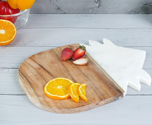 Tabla de cortar de madera y mármol para verduras y frutas, fácil de limpiar, tabla de cortar redonda de madera y mármol con asa - Product Image 5