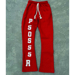 Customized 100% Cotton <b>Applique</b> Patch Distressed Embroidery Flared Sweatpants Hoodie Set Streetwear Winter Acid Wash Sun Fade - Product Image 5