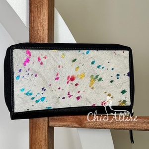 Nuevo pelo hecho a mano en billetera de cuero de vaca metálica con cremallera occidental hecho a mano billetera de cuero genuino para mujer regalos para ella - Product Image 1