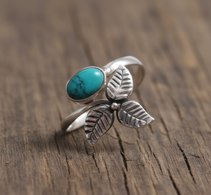 Anillo de Plata de Ley 925 para Mujer, Oxidado, Clásico, con Engaste de Bisel, Diseño de Hoja, Turquesa, para Boda y Fiesta, Sin Níquel - Product Image 5