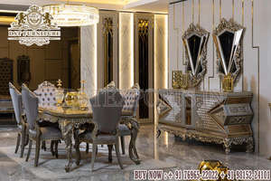 Collection de meubles impériaux pour salle à manger ensemble de meubles de salle à manger sculptés royaux polis table à manger métallique et ensemble de chaises - Product Image 5