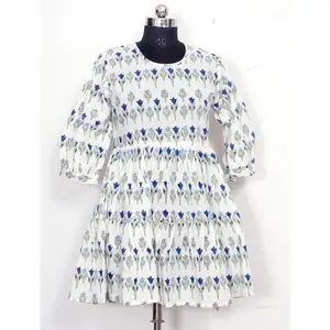 Đầm In Hình Khối Ấn Độ Đầm Mặc Đi Biển Ngắn Trang Phục Nữ Vải Cotton Ấn Độ 100% Đầm Phù Dâu