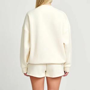 Ensemble sweat-shirt et short décontracté pour femmes, uni, au-dessus du genou, respirant, élégant, deux pièces pour tenue - Product Image 4