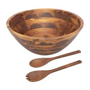 Acacia <b>Wooden</b> Salad Bowl With Spoons Servers Large Salad Bowl With Spoon and Fork for <b>Fruits</b> or Salads Handmade - Product Image 2