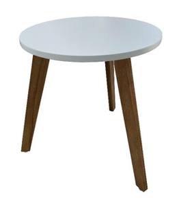 Mesa Auxiliar Redonda Pequeña con Superficie de MDF Blanco PU, Desarmable - Product Image 1