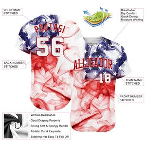 Maillot de baseball authentique avec drapeau américain 3D blanc-rouge personnalisé - Product Image 3