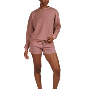 Sudadera de alta calidad para mujer, algodón liso, Color sólido, hombro caído, logotipo personalizado, cuello redondo, sudadera de manga larga para mujer - Product Image 2