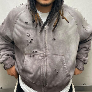 Sudadera con Capucha Extra Grande con Cremallera, 450GSM, para Hombre, con Logotipo Personalizado, 100% Algodón Peinado, Hombros Caídos, Lavado Ácido - Product Image 1