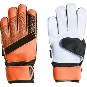 Gants de gardien de but professionnels orange et noir à paume plate avec motif de protection contre les impacts au dos de la main et support de poignet sécurisé à scratch - Product Image 1