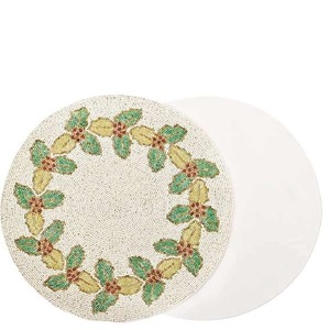<b>Christmas</b> Party Table Decoration Wreath Design Beaded Placemat Charger <b>Mat</b> for <b>Christmas</b> Discount Price - Product Image 1