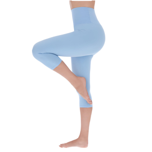 Women's High Waisted Solid Calf Length Yoga Leggings Elastic Waist Workout <b>Tights</b> Blue - Product Image 4