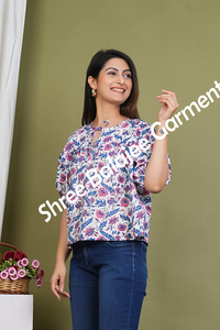 100% algodón Peplum blusa corta ecológica verde Floral mano bloque estampado hecho a mano bohemio Casual fiesta desgaste corto Natural - Product Image 3