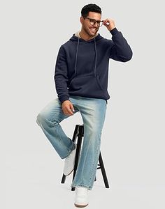 Hombres Invierno Casual Color sólido Sudaderas con capucha 100% Algodón Fleece Regular Fit Secado rápido y transpirable - Product Image 5