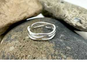 Handmade Minimalist <b>Silver</b> Wave <b>Ring</b> for Women Dainty Open <b>Adjustable</b> Band HipHop Style Christian Jewelry - Product Image 4