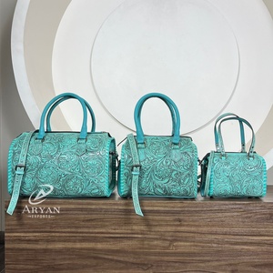 Ensemble de sacs de voyage en cuir turquoise artisanal à 3 pièces, cuir de vache de qualité supérieure, sac de voyage et sac de week-end unisexe, ensemble de sacs rapides - Product Image 1