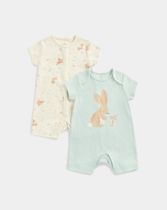 Nuevo diseño Unisex verano mameluco medias mangas 100% algodón tejido conejo patrón transpirable cuidado infantil ropa Paquete 2 ODM - Product Image 1