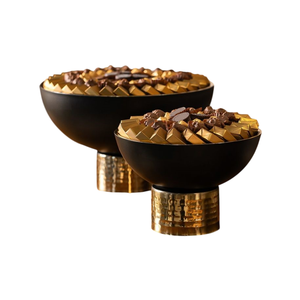Bol de service à chocolat en métal de qualité supérieure Bol rond noir moderne avec base en or Bol de service de dessus de table pour la maison en gros - Product Image 1