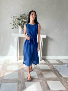 Ropa de calle azul Vestidos de cintura alta Lino Largo Maxi Tallas grandes Vestido bohemio Estilo minimalista Ropa Maxi Longitud Vestido OEM - Product Image 3