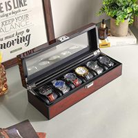 Boîte de montre avec oreiller de montre amovible 6 fentes en bois massif vitrine de montre pour hommes organisateur de bijoux avec grand couvercle en verre