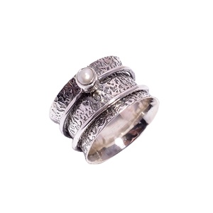 Freshwater Pearl Bohemian Style Bezel Setting <b>Spinner</b> <b>Ring</b> Women Girls 925 Sterling Silver Meditation <b>Rings</b> Wholesale - Product Image 1