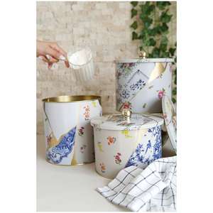 Round Metal Tin <b>Canister</b> <b>Set</b> Dia 175 mm ( 3Pcs) Kintsugi Gold vein Flower Kint Sugi Design - Product Image 1