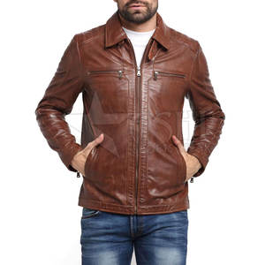 Chaqueta de piel de oveja original de la mejor calidad para hombre, último diseño vintage, estilo motorista de cuero genuino para invierno OEM - Product Image 1