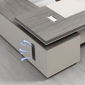 Bureau de direction moderne en forme de L, en bois durable, personnalisable, grand bureau d'angle gris pour cadre - Product Image 2