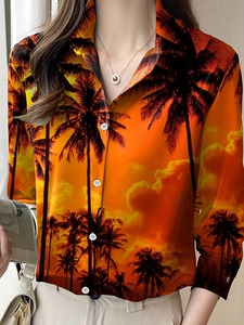 New Design 3D Sublimation Women's Shirts Full Sleeves Turn-<b>Down</b> Collar Shirts Stylish 100% Cotton Trending Shirts - Product Image 5