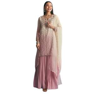 Lavande Chinon Ombre Kurta Palazzo Costume Avec Paillettes Fil Travail En Gros Femmes Ethnique Vêtements OEM Vêtements Usine En Vrac - Product Image 4