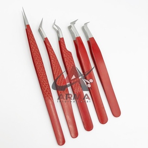 แหนบต่อขนตาสแตนเลสเคลือบผงสีแดงอุปกรณ์แยกขนตาแบบปลายแหลม - Product Image 1