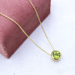 Conjunto de bisel de piedras preciosas de forma redonda Natural de peridoto hecho a mano Collar chapado en oro de Plata de Ley 925 regalo para mujer - Product Image 3