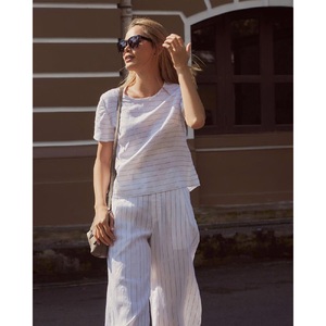 100% <b>Linen</b> Plaid Women's Short-Sleeved <b>Shirt</b> with Button-Back Closure Stand Collar Woven Breathable Simple Fashion Casual Style - Product Image 4